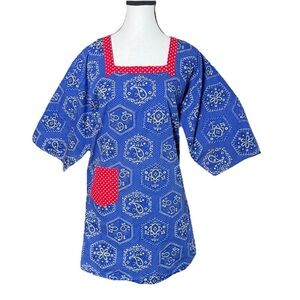 Design House Vintage Blue Bandana Painters Smock Tunic Apron Red Polka Dot SZ *M